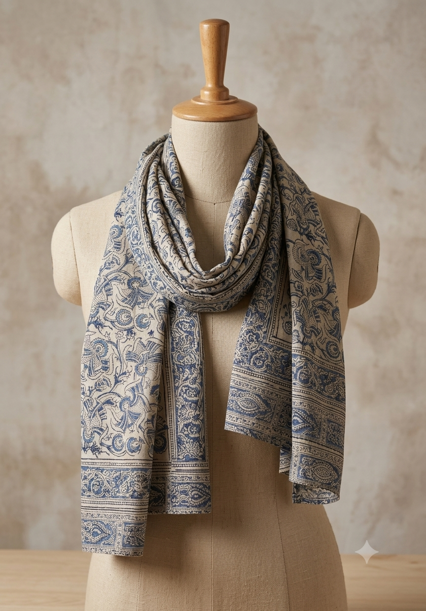 INDIGO FAN DESIGN - MUL MUL SCARF
