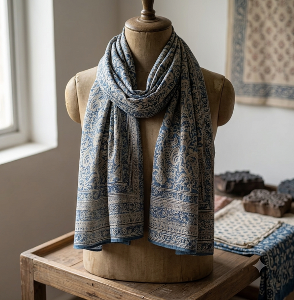 JUNGLE FLORAL BLUE - MUL MUL SCARF